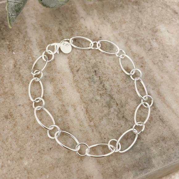 925 Sterling Silver Oval Link Bracelet Dainty Bracelet Round Circle Link Chain - Picture 2 of 5